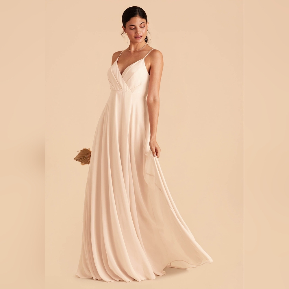 Birdy Grey Kaia Chiffon Champagne Bridesmaid Bridal Formal Gown Dress Size Large
